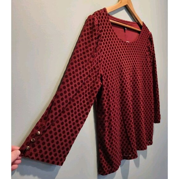 New Talbots Burgundy Burnout Velvet Polkadot 3/4 Sleeve Top Sz XL Cherry - Picture 2 of 7